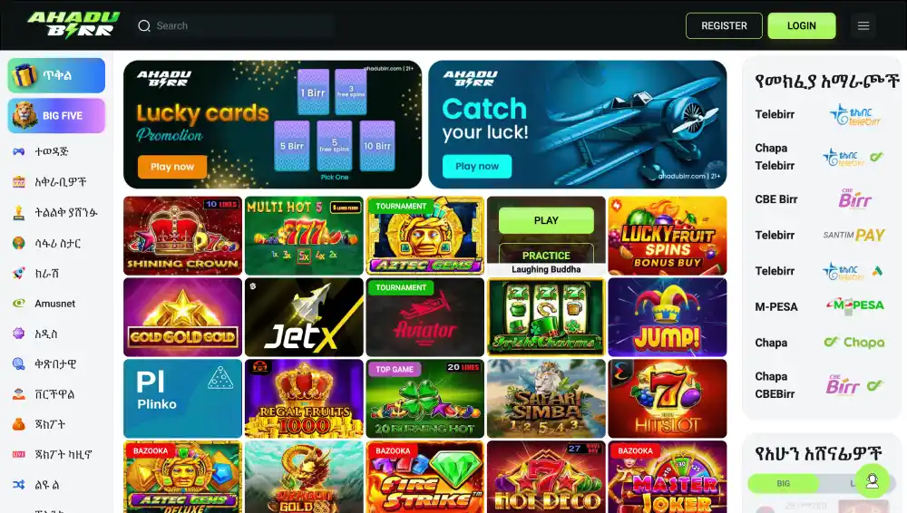 Play on the official site of AhaduBirr Casino