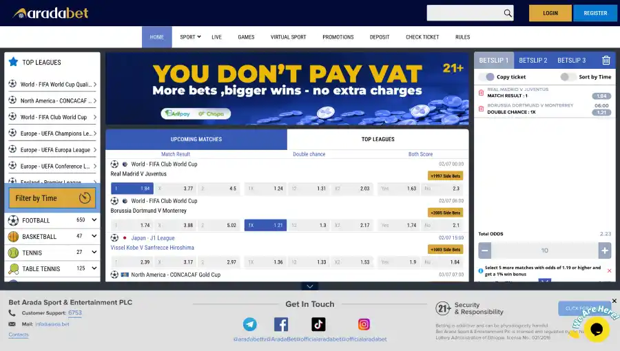 Official site of the bookmaker and casino Arada Bet