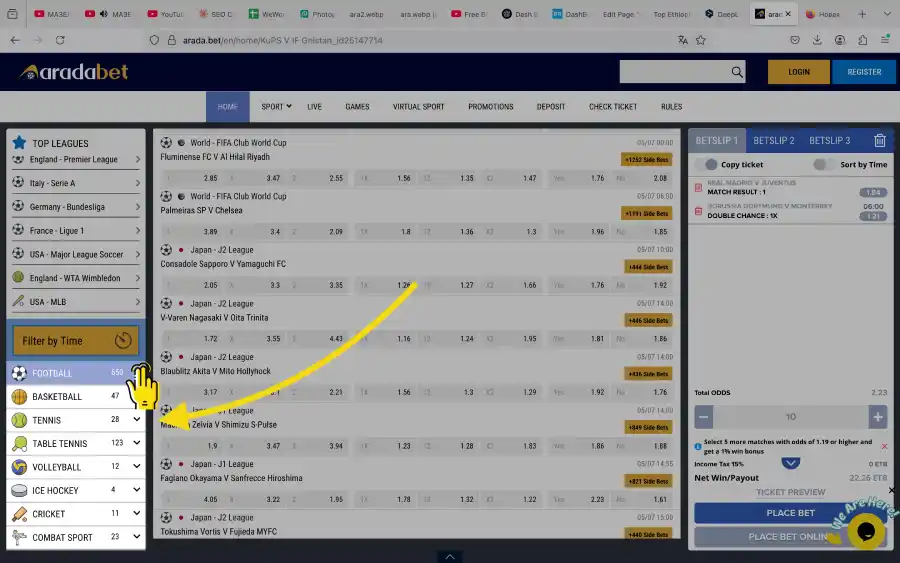 Sports betting at Arada Bet