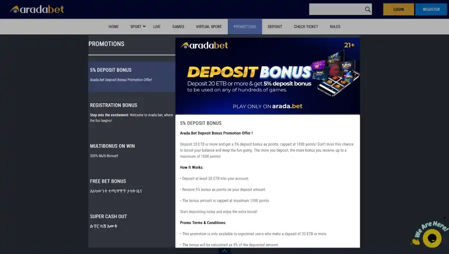 Arada Bet Sportsbook and Casino Bonuses
