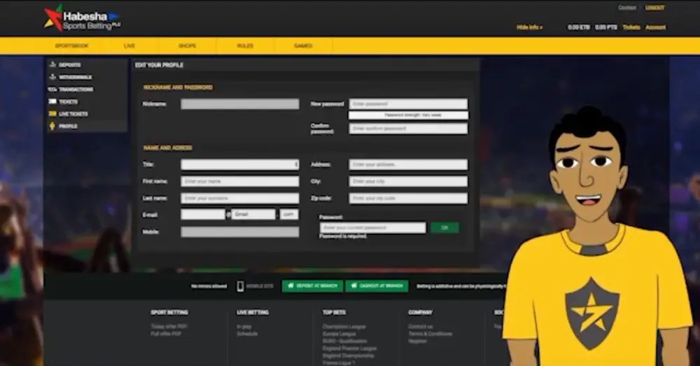 Login and Registration at Habesha Betting